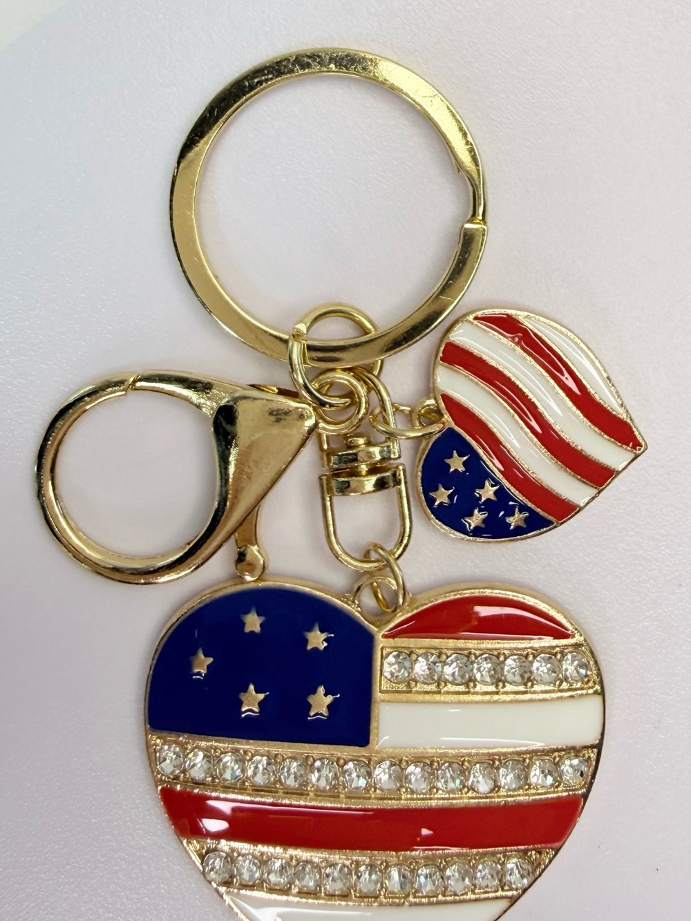 Gold-tone Heart Keychain with American Flag Enamel Charm